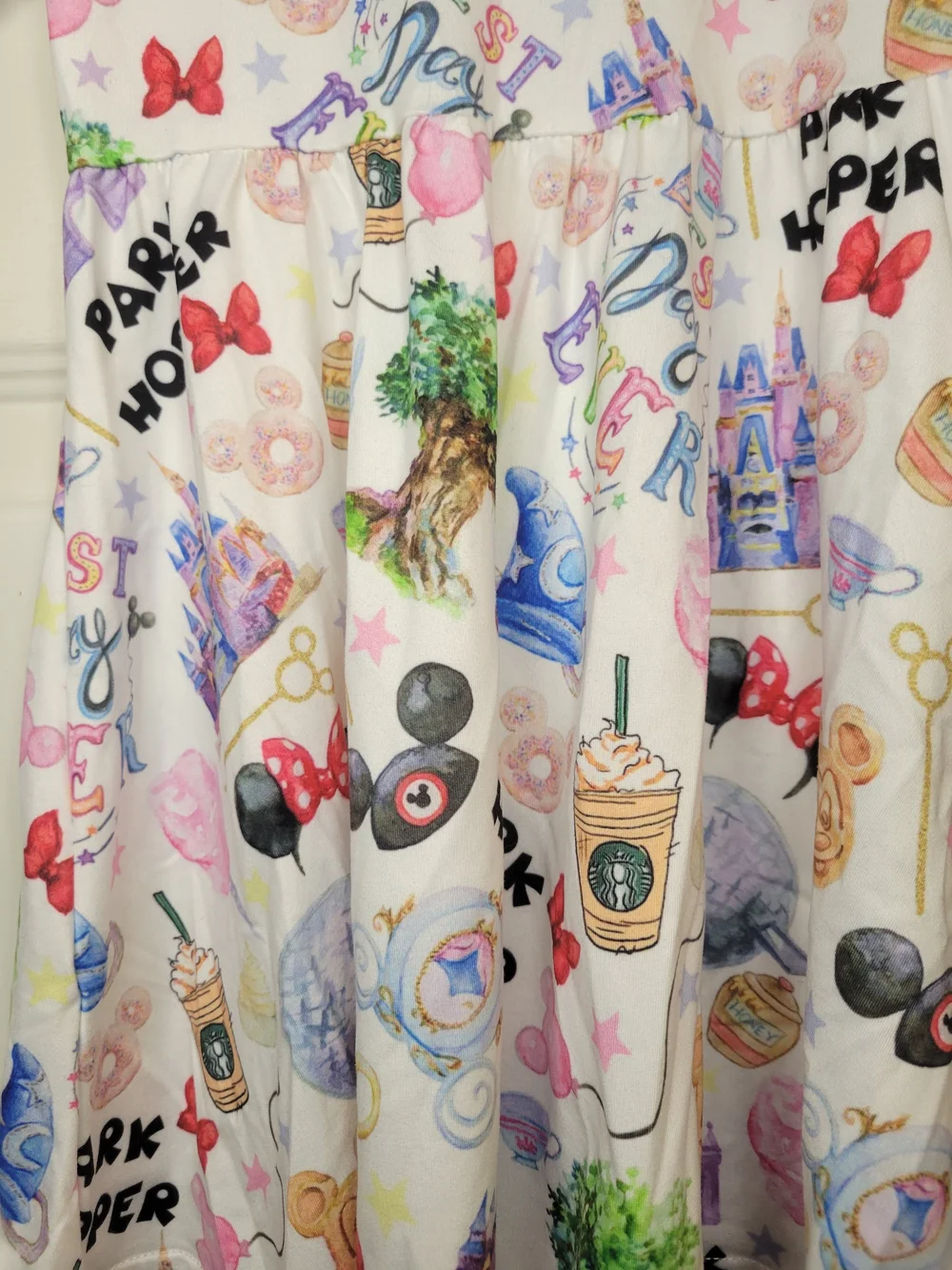 Boutique Disney Themed White Multi-Color Graphic Twirl Dress